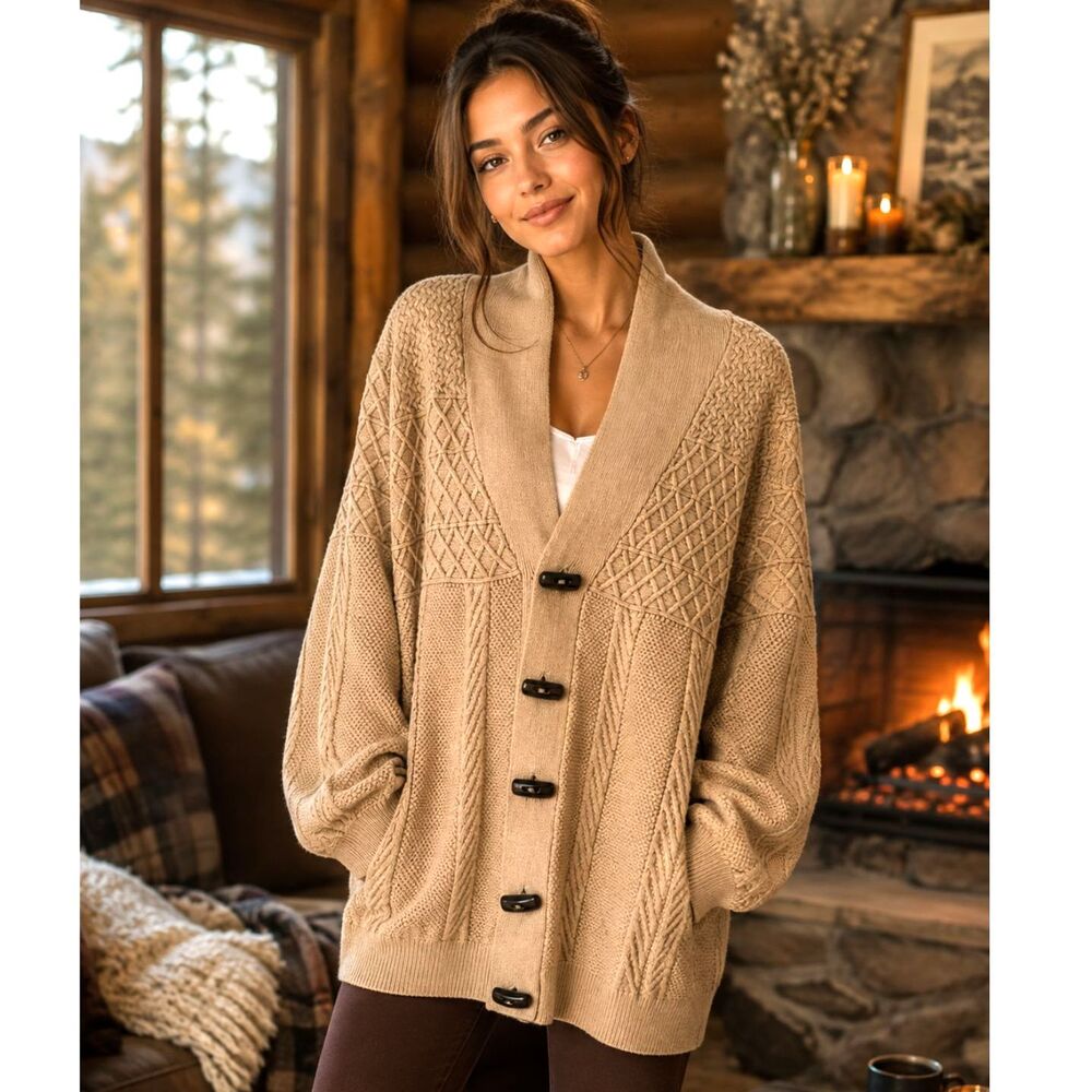 Women's Tan Shawl Collar Button-Up Sweater Cardigan - Size XL